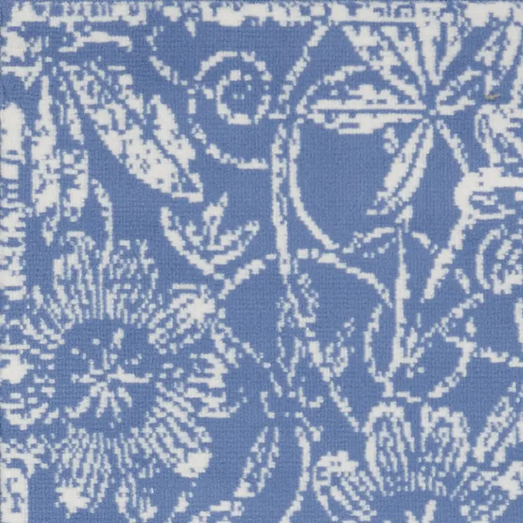8' Ivory and Blue Floral Distressed Non Skid Runner Rug