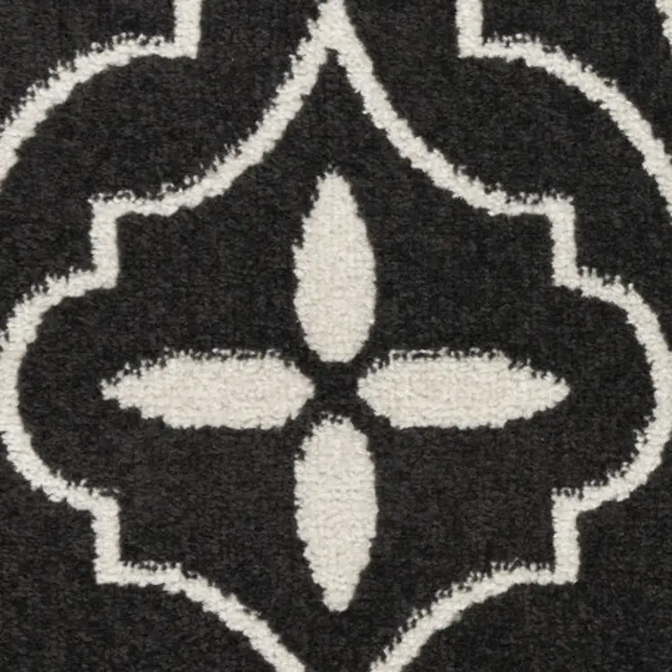 12' Gray and Ivory Floral Non Skid Runner Rug