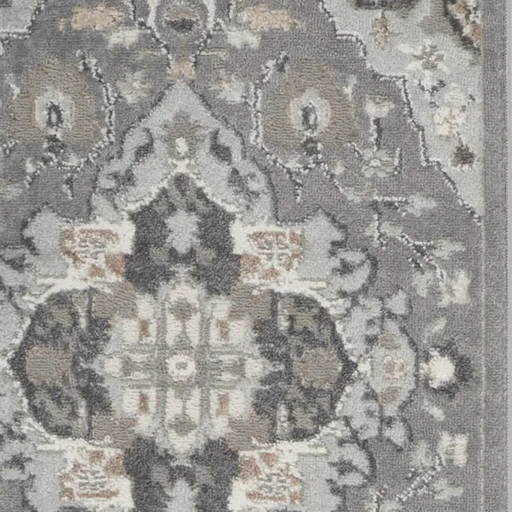 12' Gray and Ivory Floral Non Skid Runner Rug