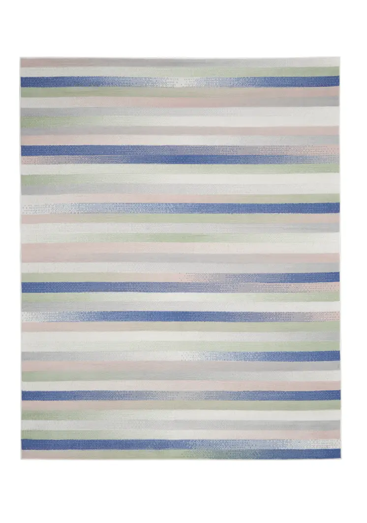7' X 10' Ivory Tan and Blue Abstract Distressed Non Skid Area Rug
