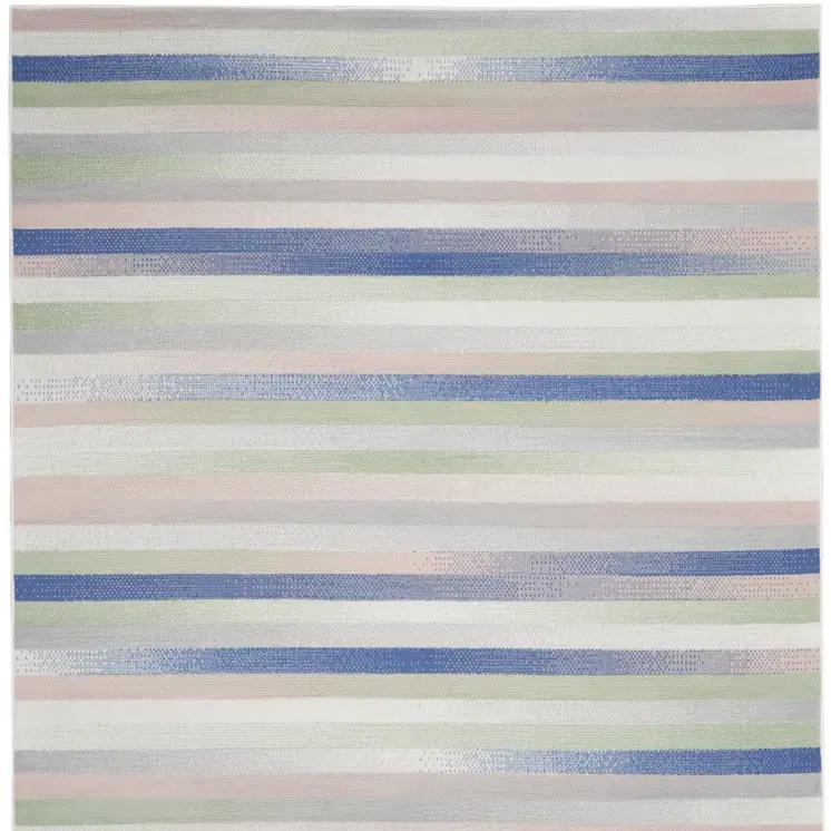 7' X 10' Ivory Tan and Blue Abstract Distressed Non Skid Area Rug