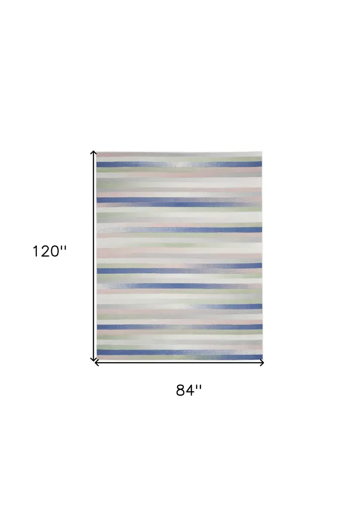 7' X 10' Ivory Tan and Blue Abstract Distressed Non Skid Area Rug