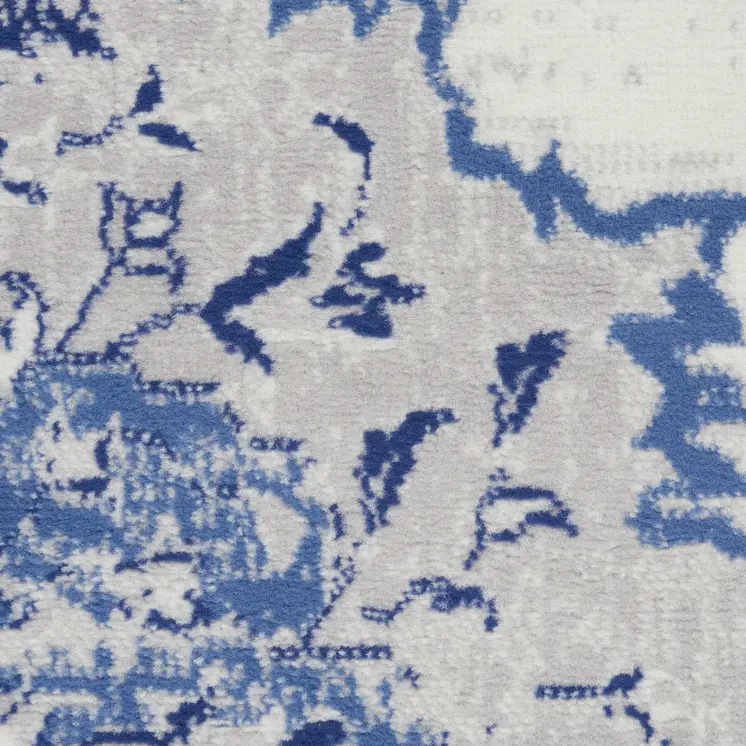 7' X 10' Ivory and Blue Floral Medallion Distressed Non Skid Area Rug