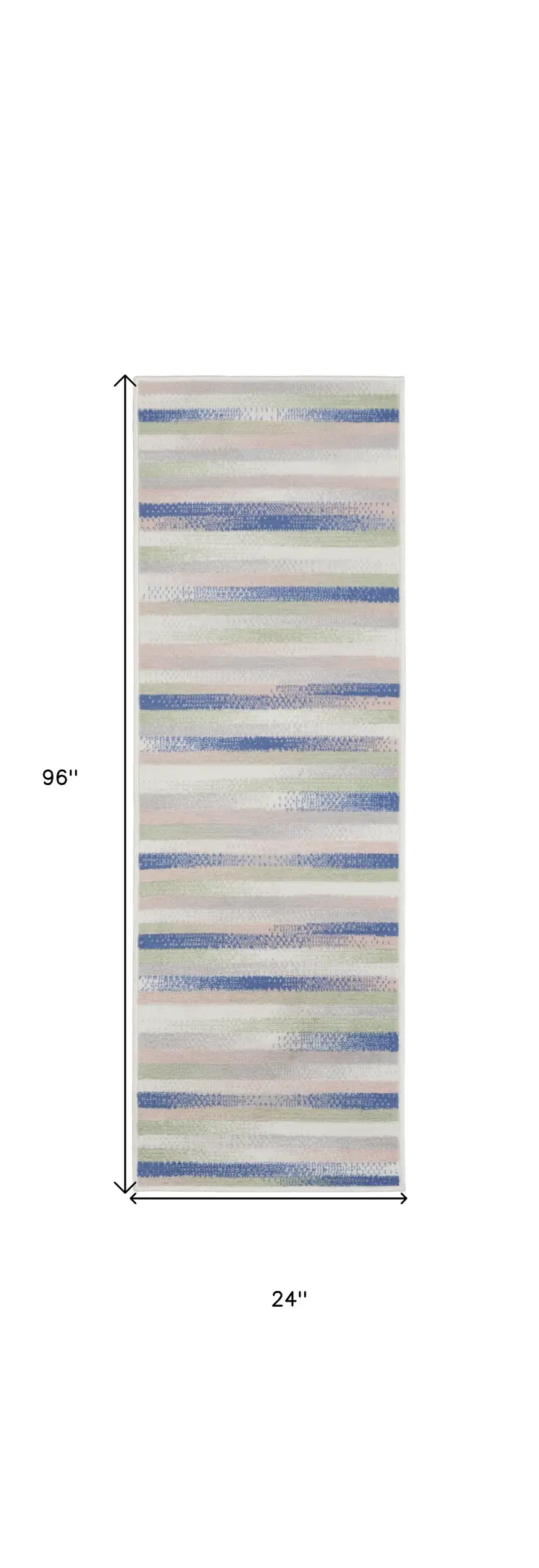 8' Ivory Tan and Blue Abstract Distressed Non Skid Runner Rug