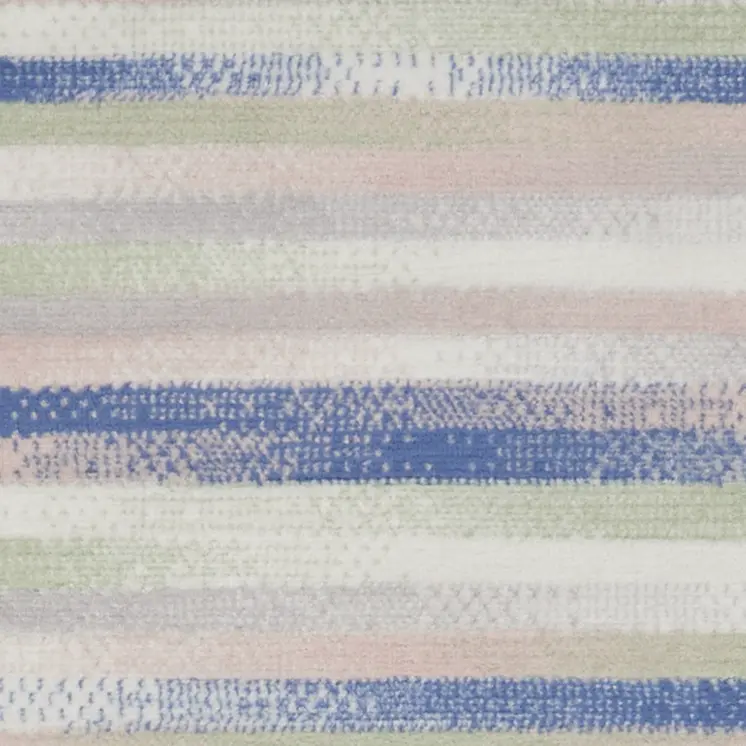 8' Ivory Tan and Blue Abstract Distressed Non Skid Runner Rug