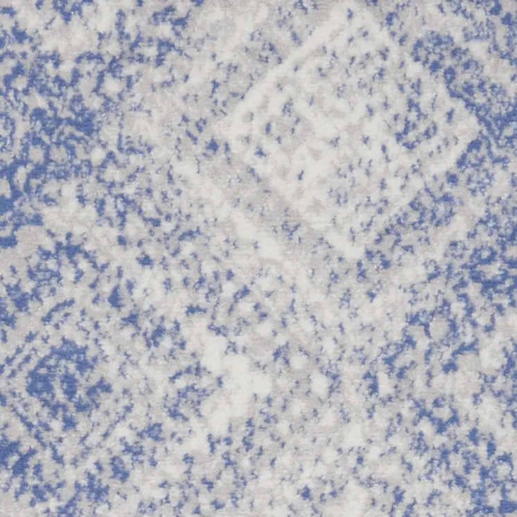 8' Ivory and Blue Geometric Distressed Non Skid Runner Rug