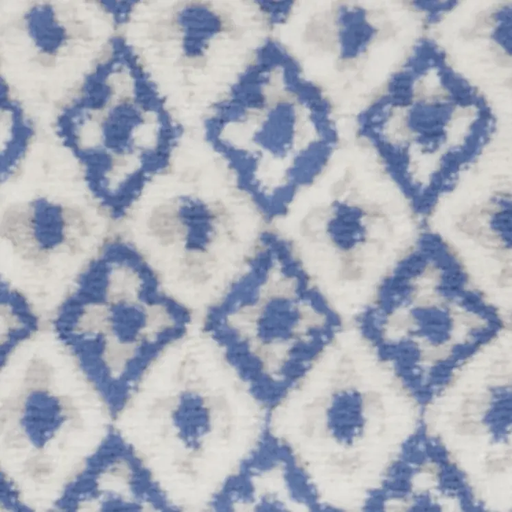8' Ivory and Blue Geometric Distressed Non Skid Runner Rug
