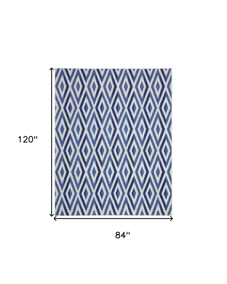 7' X 10' Ivory and Blue Geometric Distressed Non Skid Area Rug