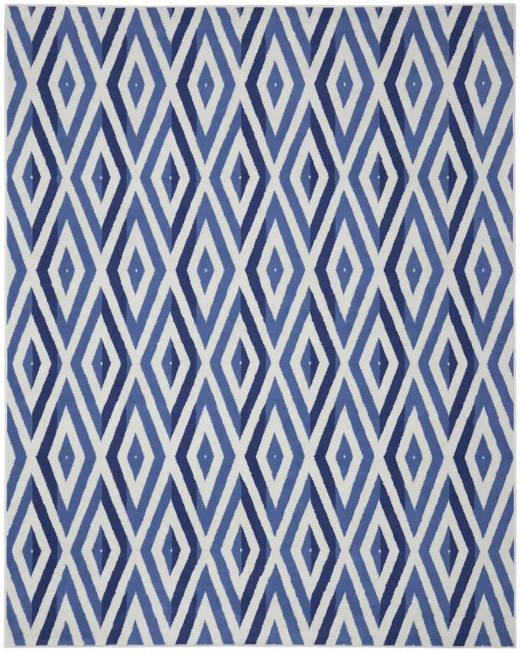 7' X 10' Ivory and Blue Geometric Distressed Non Skid Area Rug