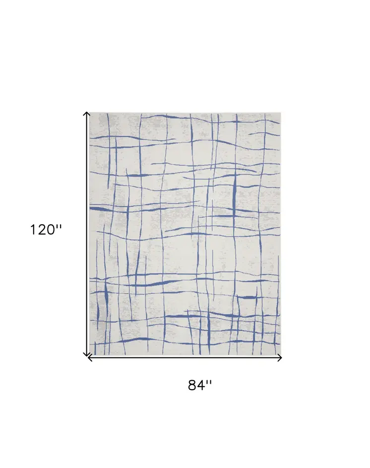 7' X 10' Ivory and Blue Abstract Distressed Non Skid Area Rug