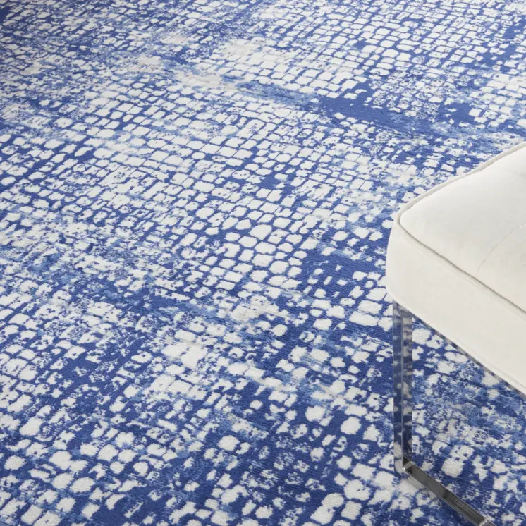 7' X 10' Ivory and Navy Blue Abstract Distressed Non Skid Area Rug