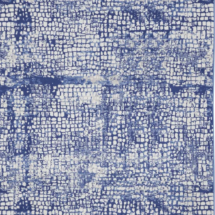 7' X 10' Ivory and Navy Blue Abstract Distressed Non Skid Area Rug
