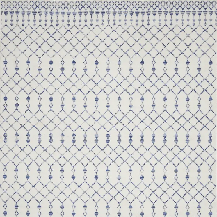 7' X 10' Ivory and Blue Geometric Distressed Non Skid Area Rug