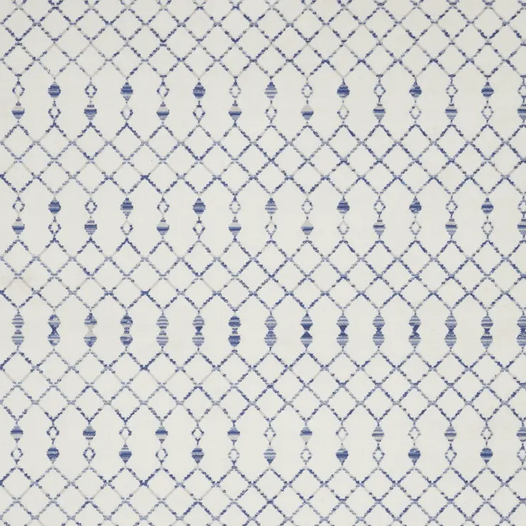 7' X 10' Ivory and Blue Geometric Distressed Non Skid Area Rug