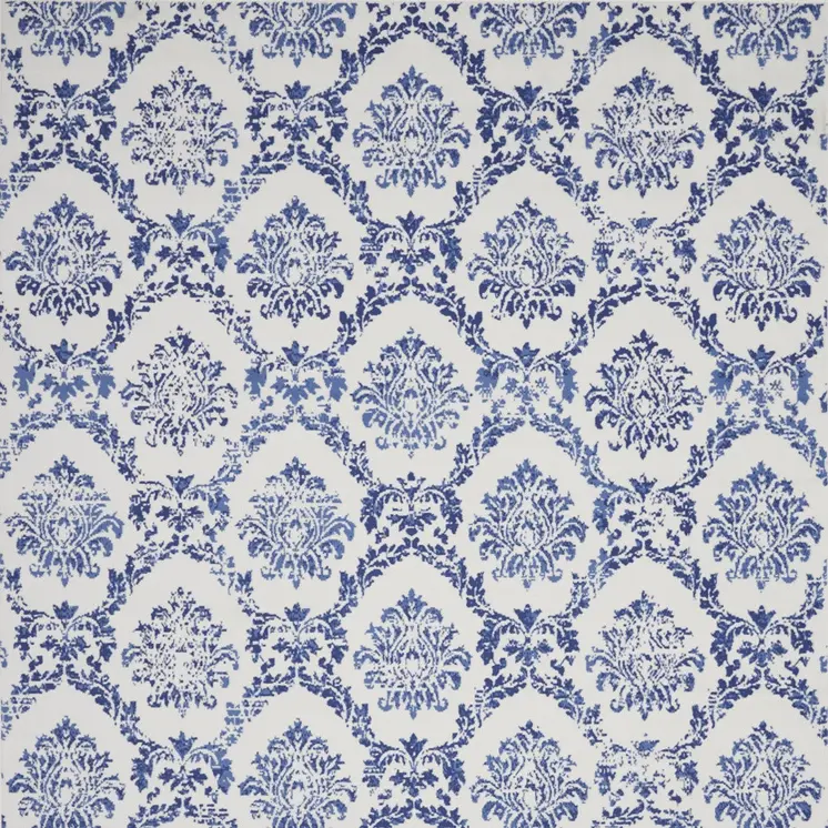 7' X 10' Ivory and Navy Blue Damask Distressed Non Skid Area Rug