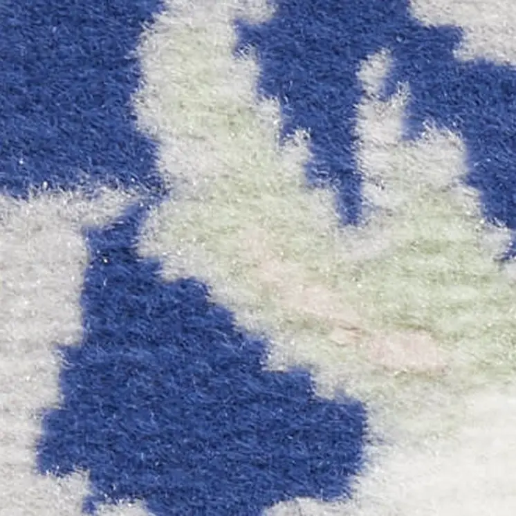 8' Ivory and Blue Geometric Distressed Non Skid Runner Rug