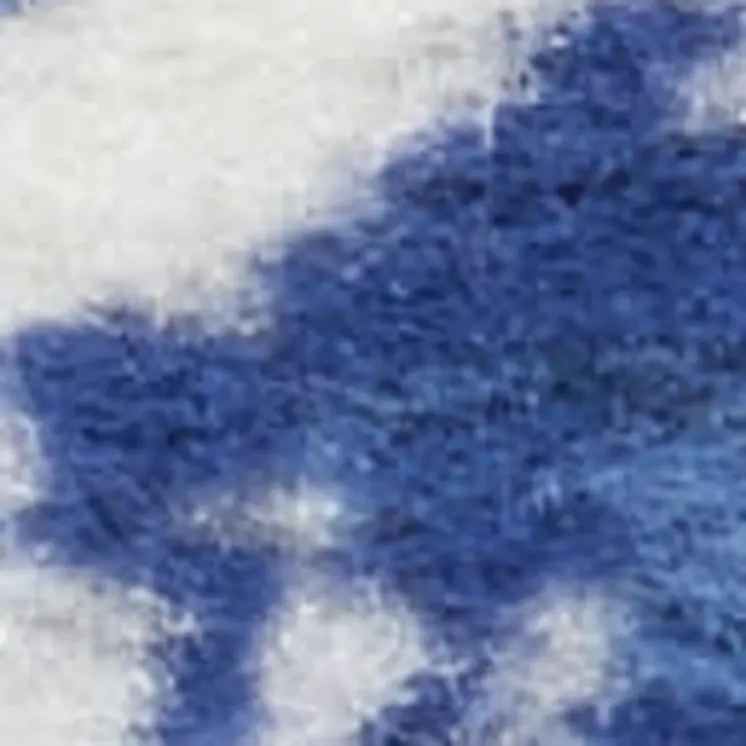 8' Ivory and Blue Floral Medallion Distressed Non Skid Runner Rug