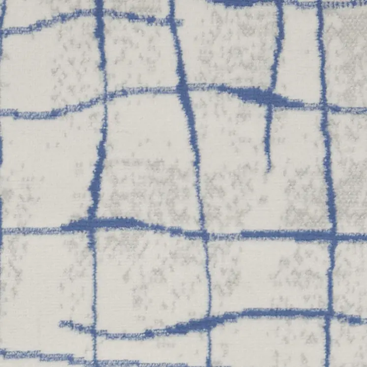 8' Ivory and Blue Abstract Distressed Non Skid Runner Rug