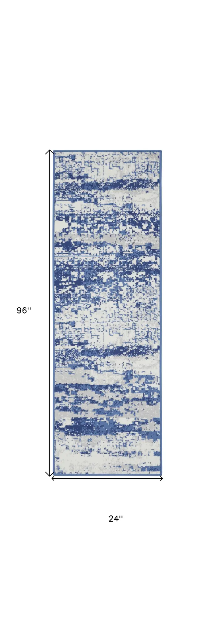 8' Ivory and Navy Blue Abstract Distressed Non Skid Runner Rug