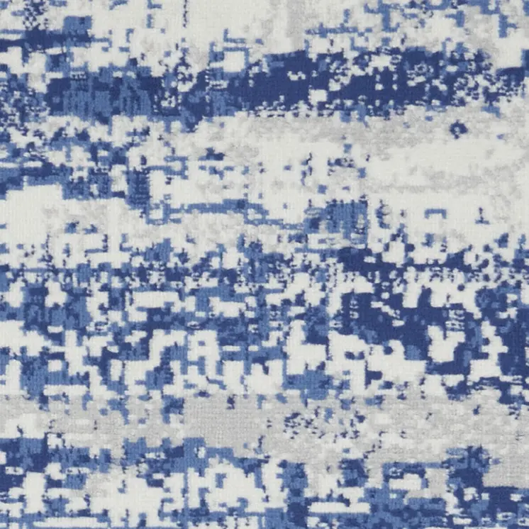 8' Ivory and Navy Blue Abstract Distressed Non Skid Runner Rug