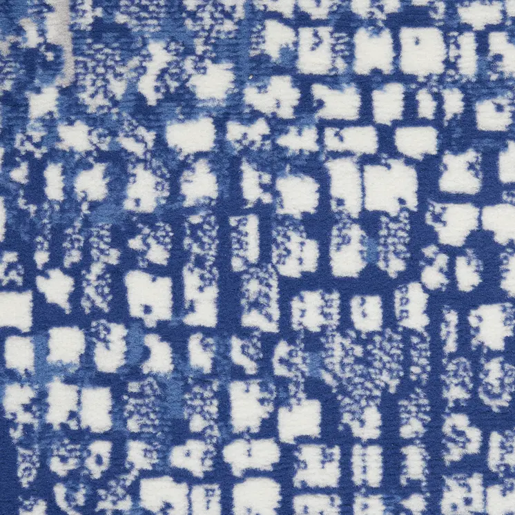 8' Ivory and Navy Blue Abstract Distressed Non Skid Runner Rug