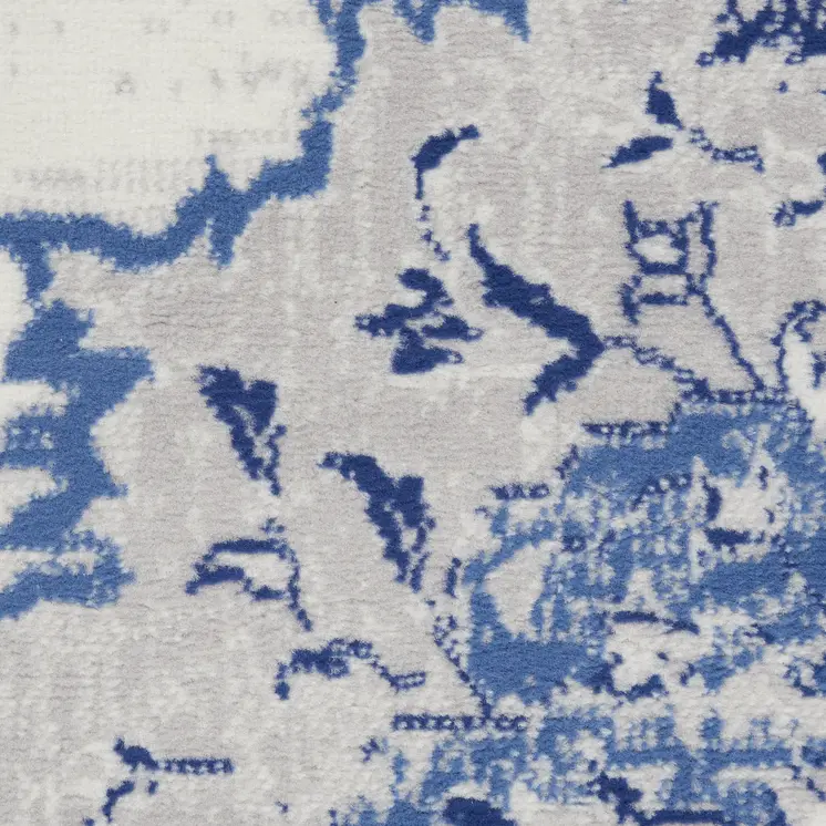 8' Ivory and Navy Blue Abstract Distressed Non Skid Runner Rug