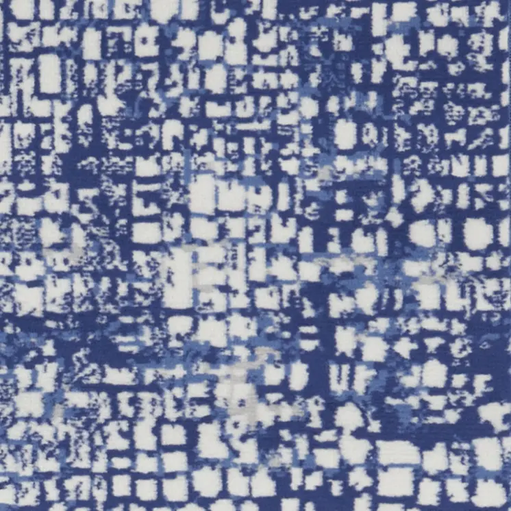 8' Ivory and Navy Blue Abstract Distressed Non Skid Runner Rug