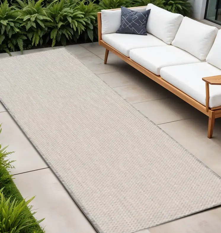 20' Ivory And Silver Geometric Indoor Outdoor Runner Rug