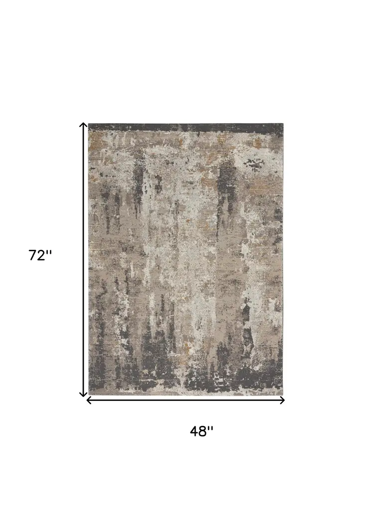 4' X 6' Cream Black and Gray Abstract Area Rug