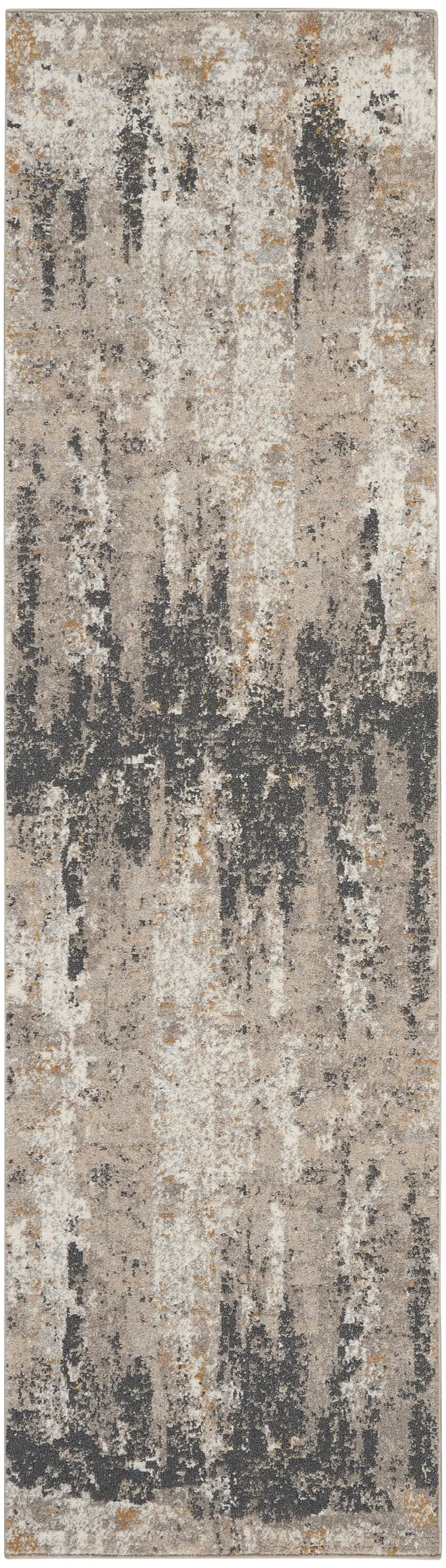 8' Cream Black and Gray Abstract Runner Rug