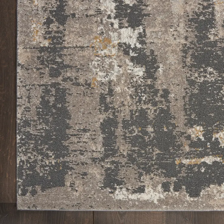 8' Cream Black and Gray Abstract Runner Rug