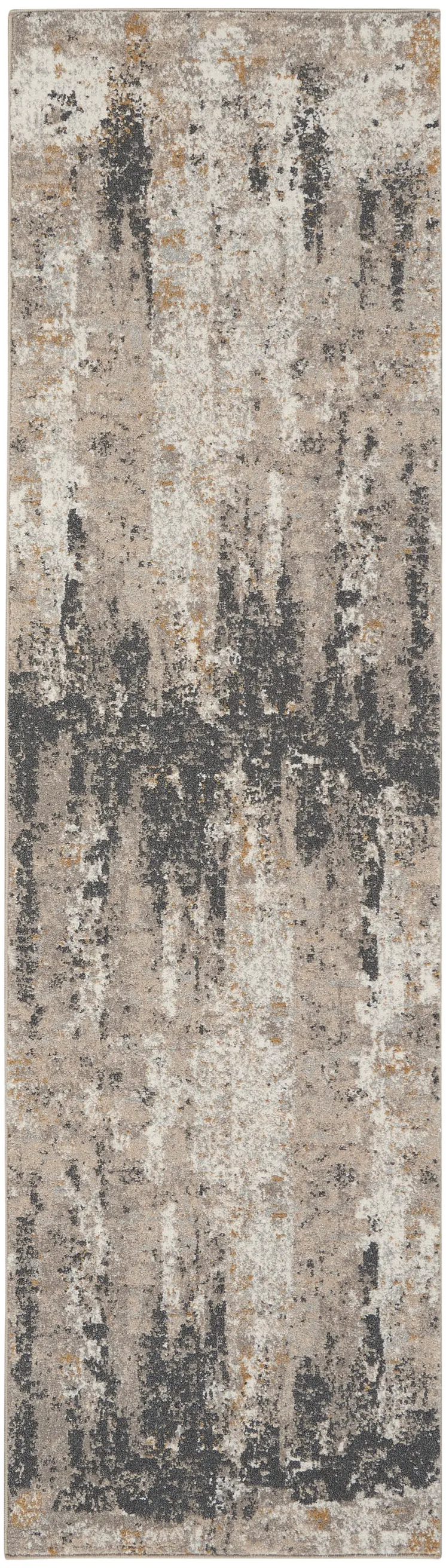8' Cream Black and Gray Abstract Runner Rug