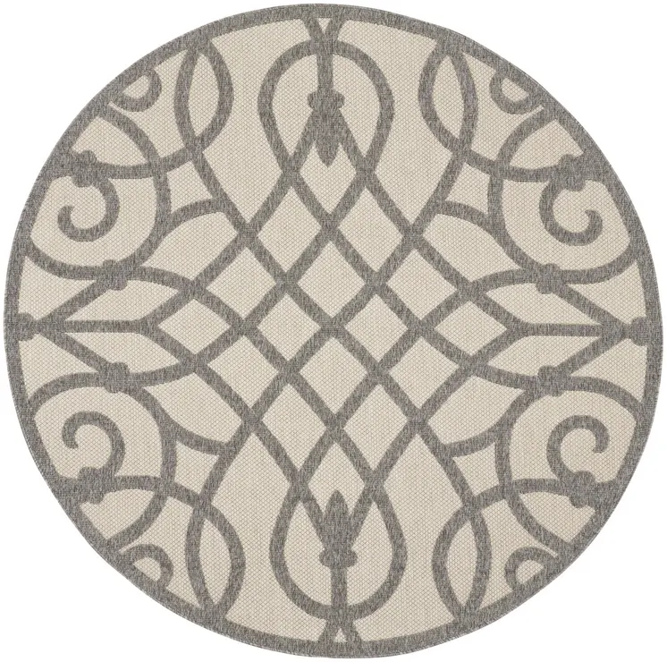8' Cream And Gray Round Trellis Indoor Outdoor Area Rug