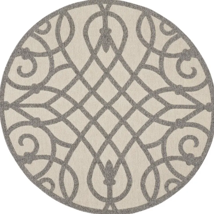 8' Cream And Gray Round Trellis Indoor Outdoor Area Rug