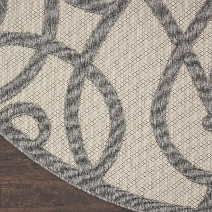 8' Cream And Gray Round Trellis Indoor Outdoor Area Rug