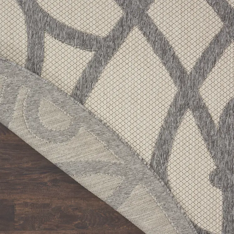 8' Cream And Gray Round Trellis Indoor Outdoor Area Rug