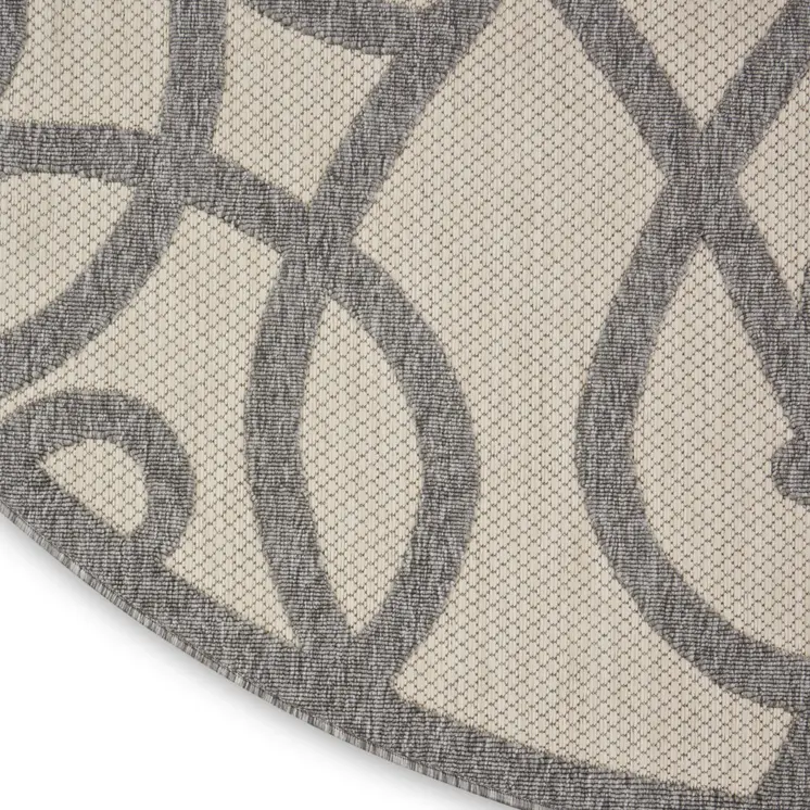 8' Cream And Gray Round Trellis Indoor Outdoor Area Rug