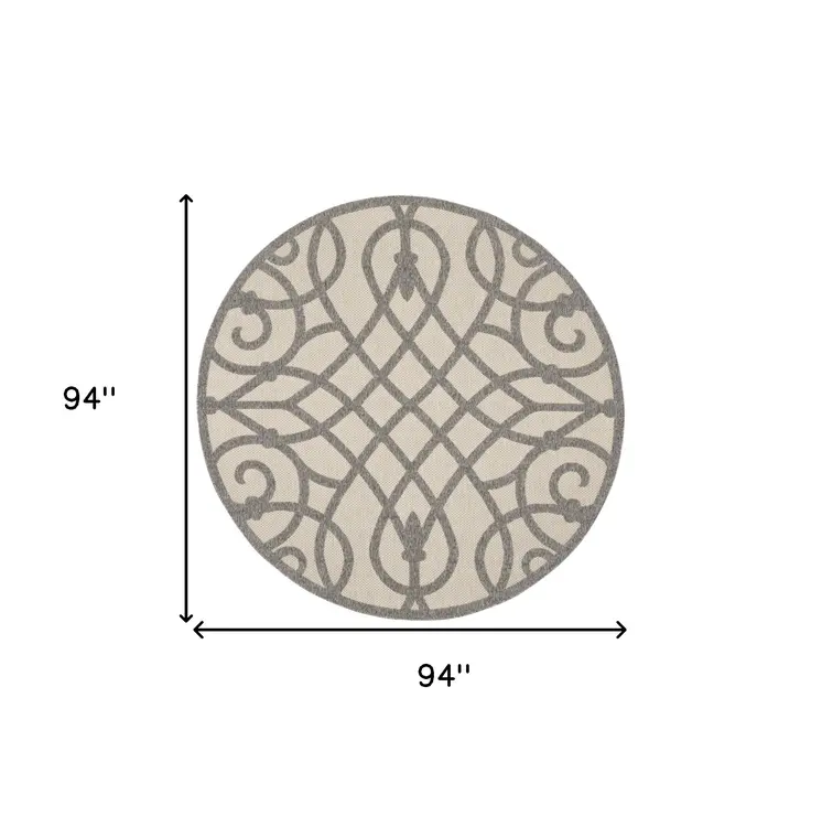 8' Cream And Gray Round Trellis Indoor Outdoor Area Rug