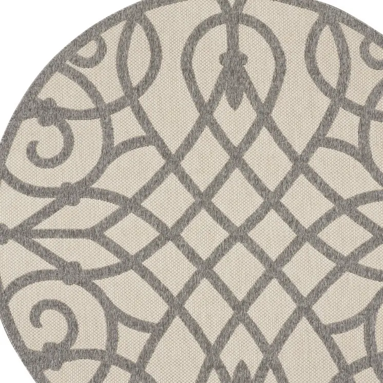 8' Cream And Gray Round Trellis Indoor Outdoor Area Rug