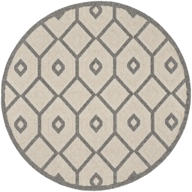 8' Cream And Gray Round Geometric Indoor Outdoor Area Rug