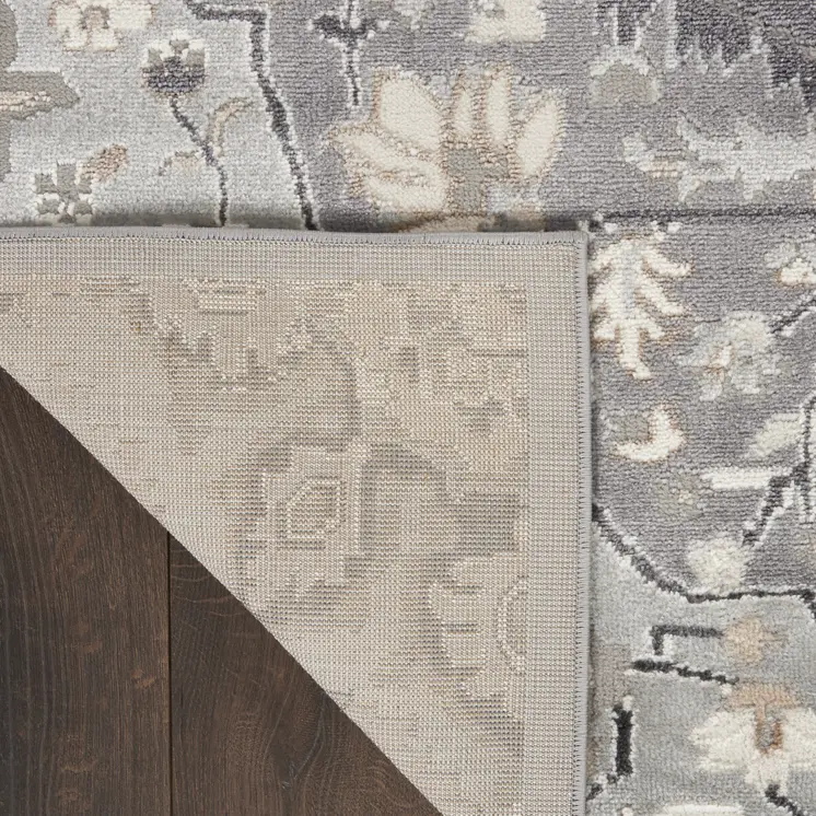 12' Gray and Black Floral Non Skid Runner Rug