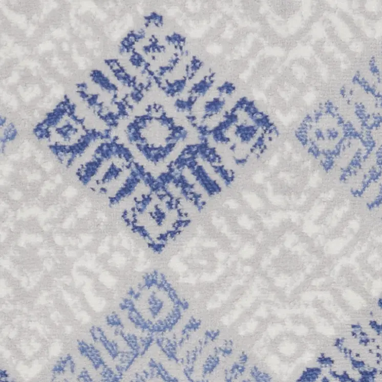 8' Beige Blue and Gray Geometric Distressed Non Skid Runner Rug