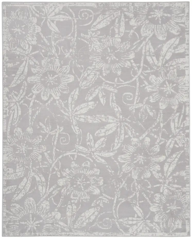 7' X 10' Ivory and Gray Floral Distressed Non Skid Area Rug