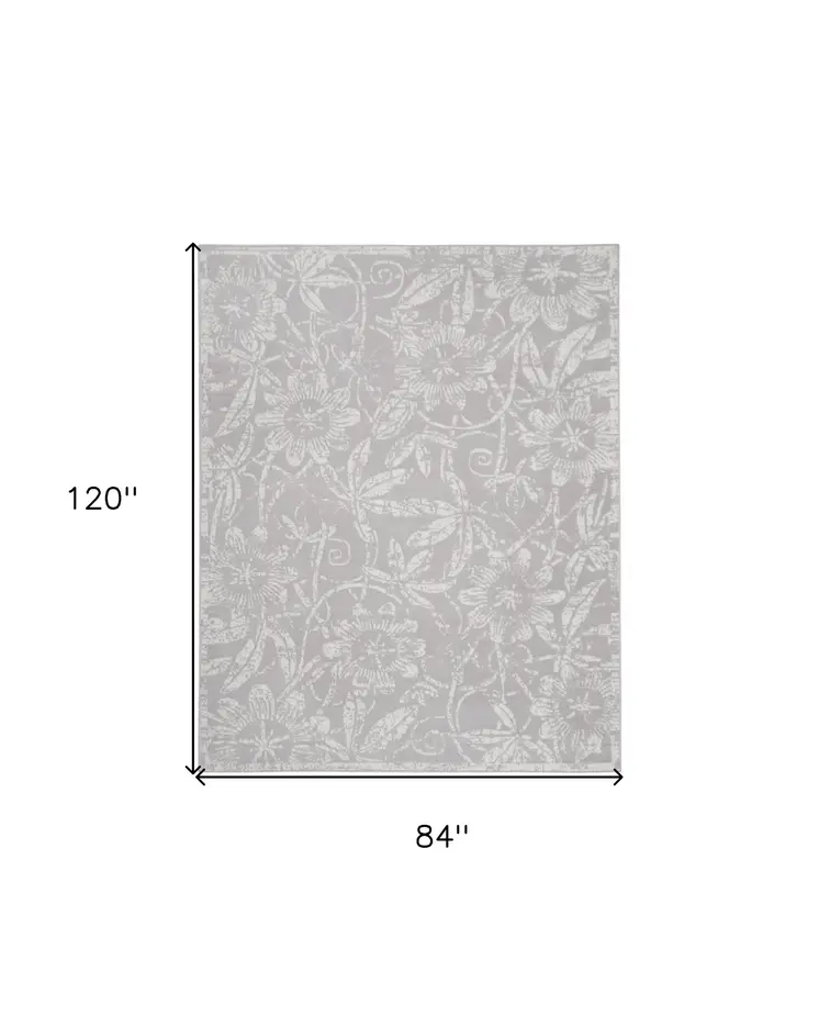 7' X 10' Ivory and Gray Floral Distressed Non Skid Area Rug