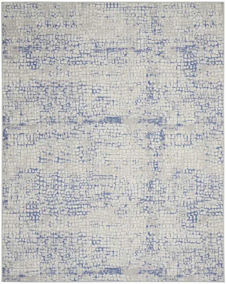 7' X 10' Ivory Blue and Gray Abstract Distressed Non Skid Area Rug