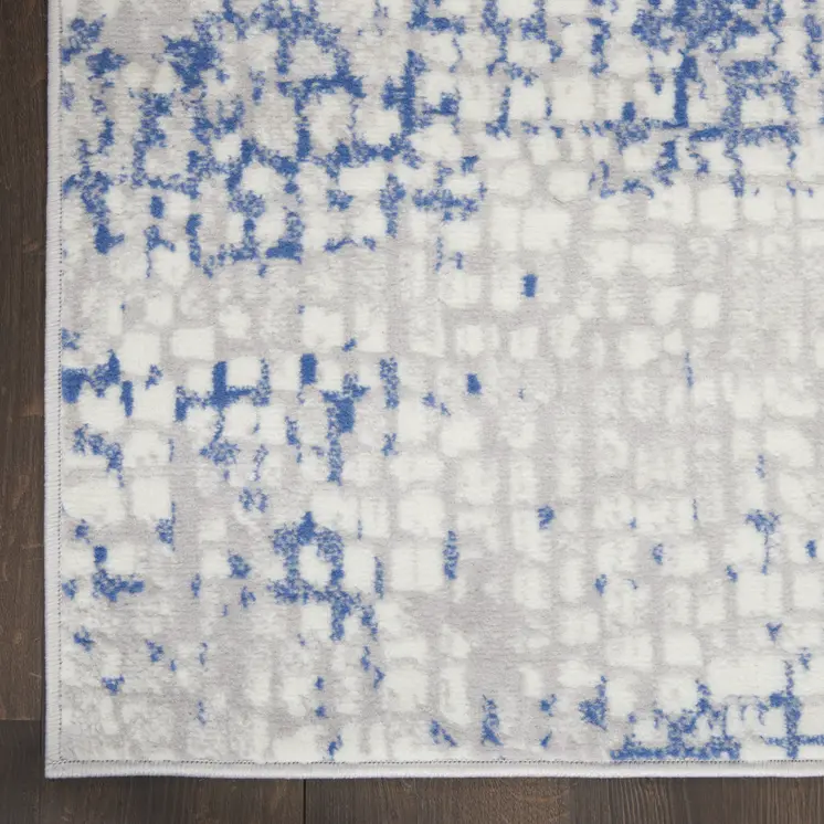 7' X 10' Ivory Blue and Gray Abstract Distressed Non Skid Area Rug