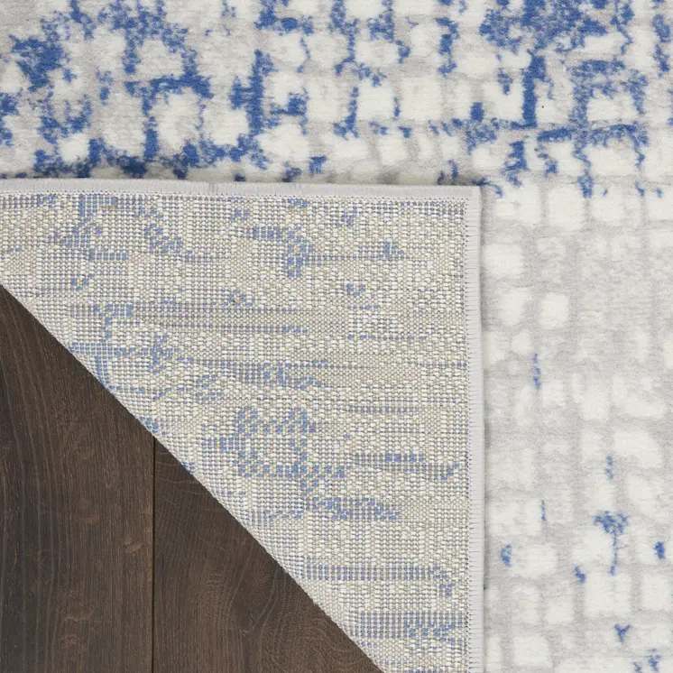7' X 10' Ivory Blue and Gray Abstract Distressed Non Skid Area Rug