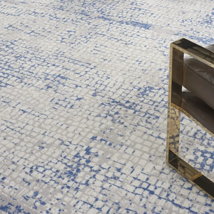 7' X 10' Ivory Blue and Gray Abstract Distressed Non Skid Area Rug