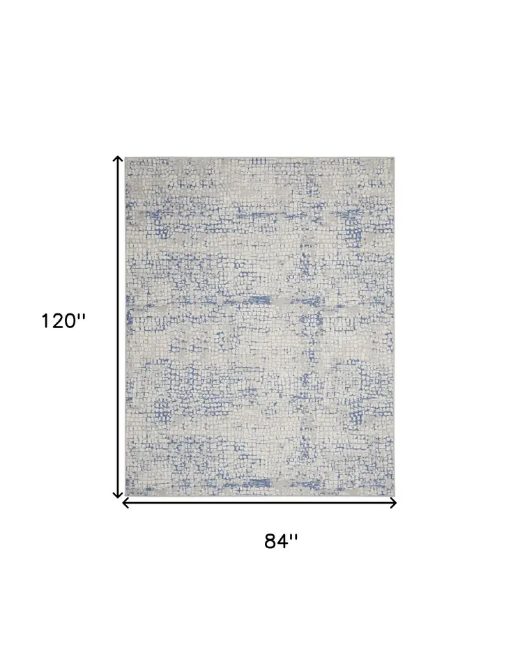 7' X 10' Ivory Blue and Gray Abstract Distressed Non Skid Area Rug