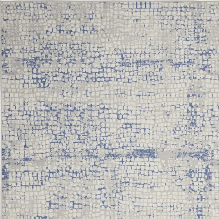 7' X 10' Ivory Blue and Gray Abstract Distressed Non Skid Area Rug